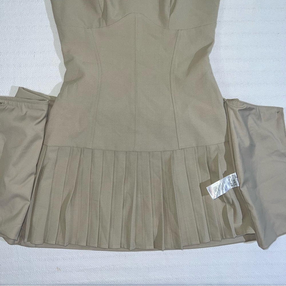 Oh Polly Bruna Woven Twill Wrap Over Pleated Mini Dress Size 4 Preppy Party Chic - Picture 7 of 12
